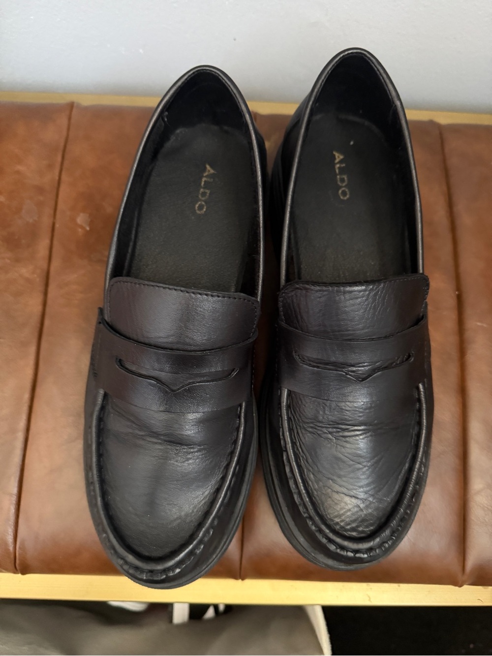ALDO Black Leather Penny Loafers